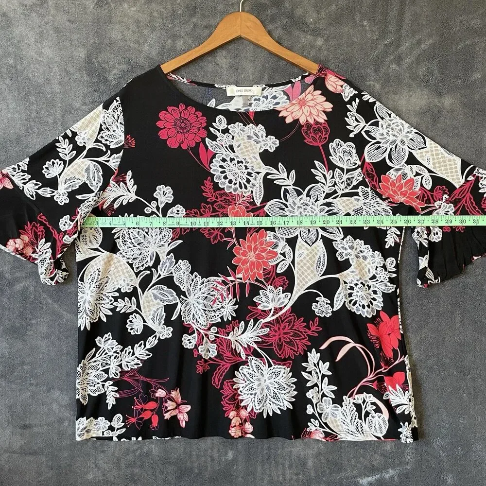 JONES STUDIO Women's Stretch floral Blouse 3/4 Sleeve Multicolor SZ/2X - Picture 6 of 14